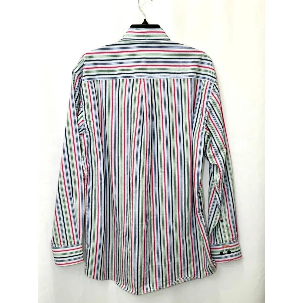Alan Flusser Shirt Mens Medium Multicolor Stripe Cotton Long Sleeve Button Down